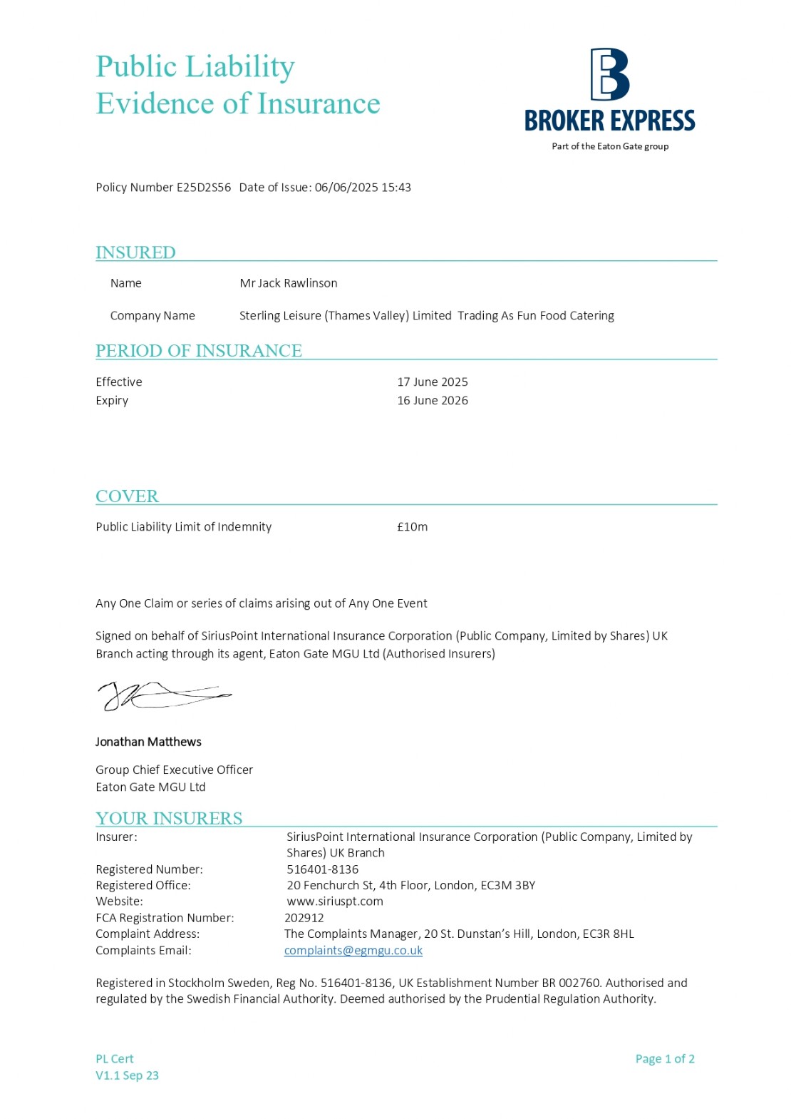 fun food catering public liability