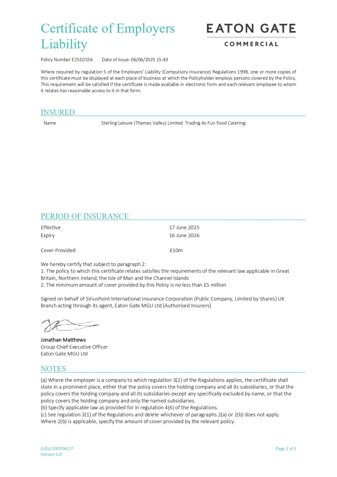 fun food catering Employers liability