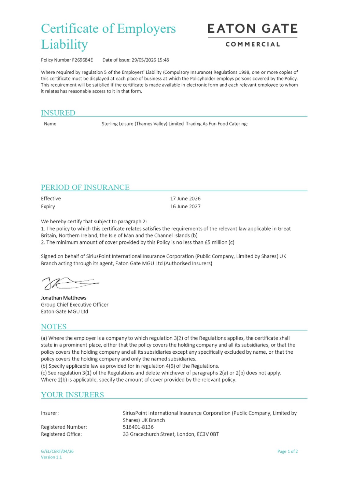 fun food catering public liability